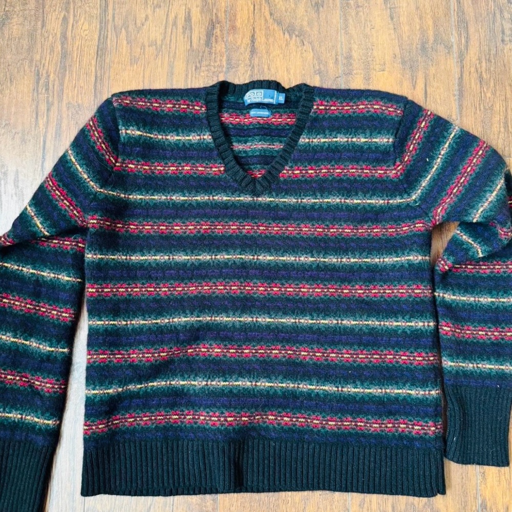 Ralph Lauren V-Neck Sweater - Black and Red Stripes